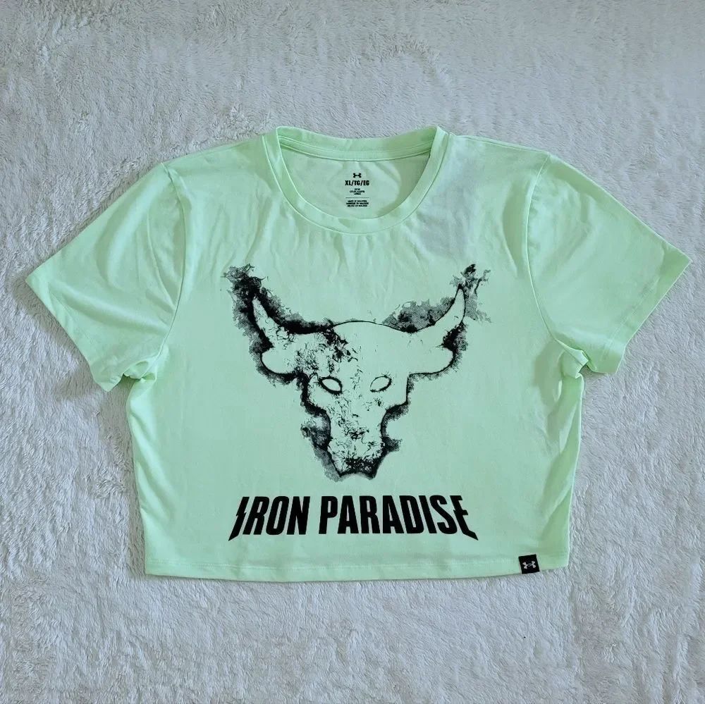 Under Armour🛡 x Project Rock "Iron Paradise"🏝 Disrupt Bull🐃 Tee👕 - NWT